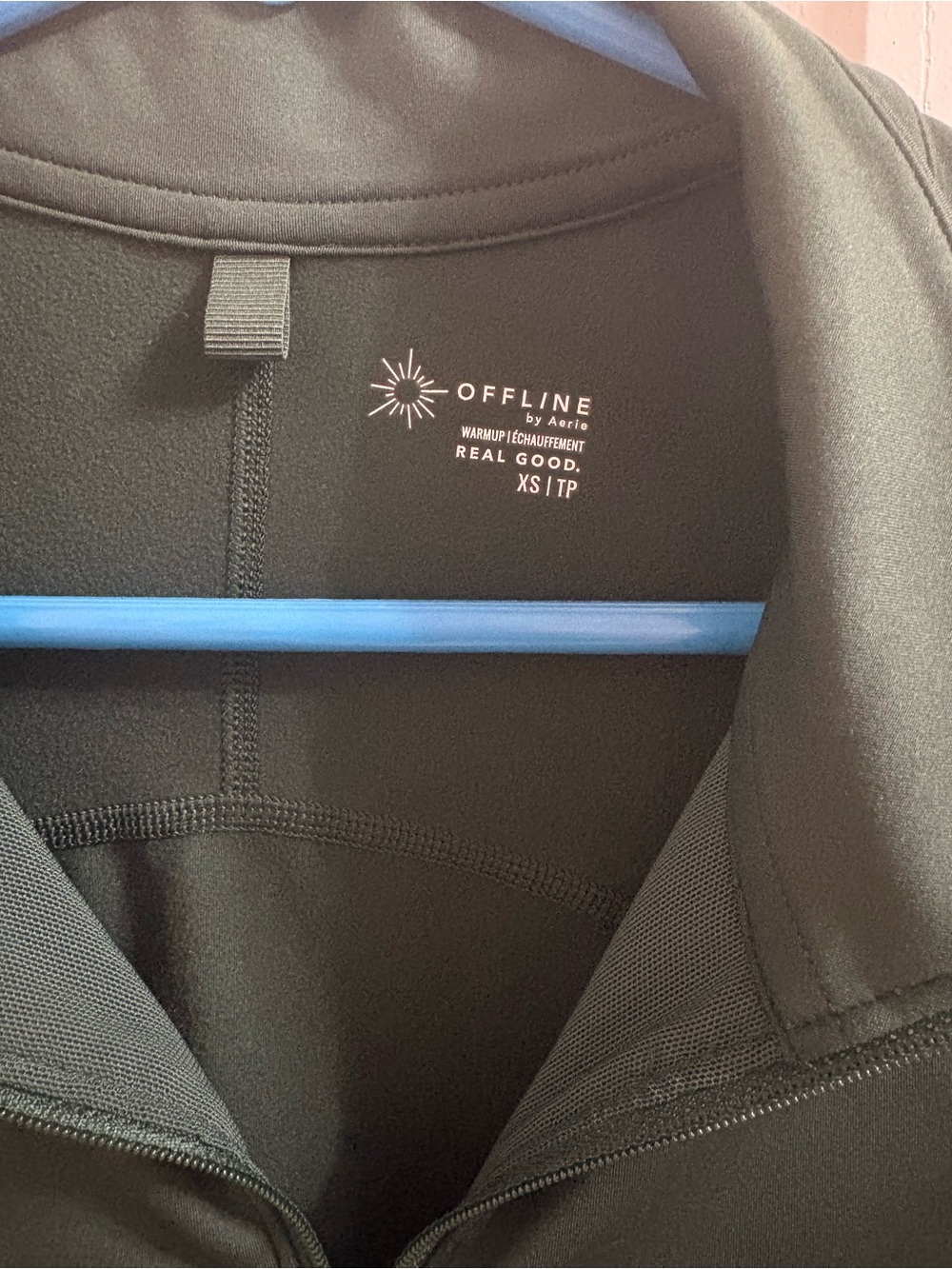 aerie offline Dark Green fleece lined Quarter-Zip - Picture 4 of 8